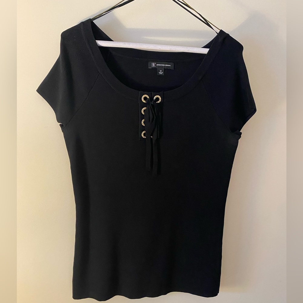 INC Black top with tie and sparkle
